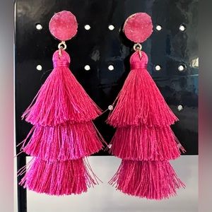 Statement earrings, gold and warm pink, matches HOC Shocking Pink.